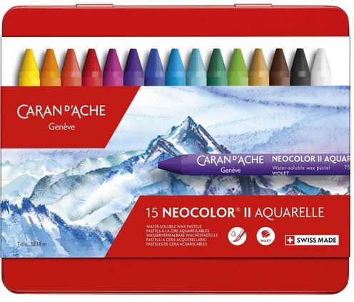 Caran d'Ache Neocolor II Aquarelle 15-piece wax pastel crayon set - Duthy Street Art Supplies