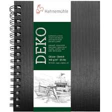 A Hahnemuhle DEKO sketch pad with a black spiral binding - A5 - 124 pages