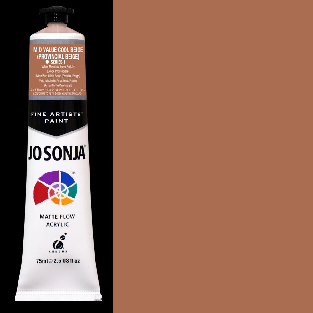 Jo Sonja matte flow acrylic paint in Provincial Beige - 75ml - Series 1 - also known as Mid value cool beige