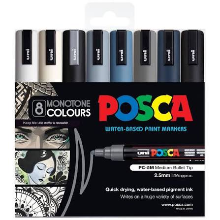 Uni Posca water based paint markers - 8 monotone colours