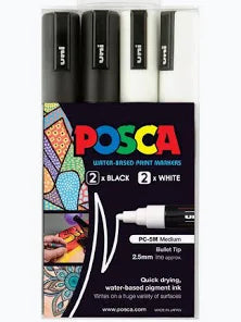 Posca water-base paint markers - 2 x black and 2 x white