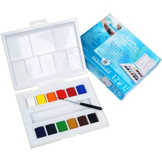 Sennelier L'Aquarelle- 12 Half Pans Travel Set bonus travel brush