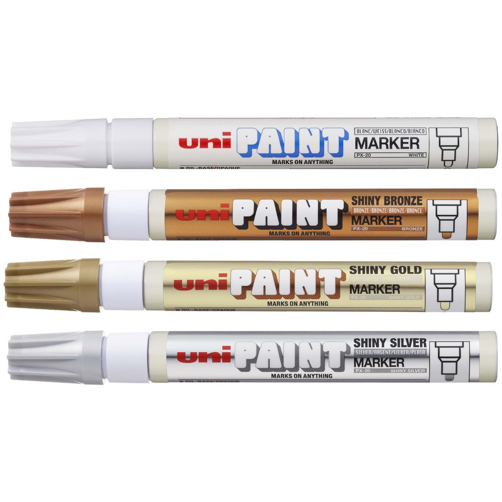 UNI Paint Marker - Set of 4 Glossy Opaque Paint Markers 2.8mm Medium Bullet Tip