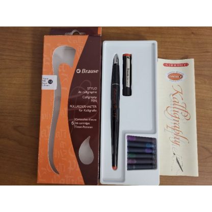 Brause Calligraphy Fountain Pen + 6 Coloured Ink Cartridges - 1.5mm Nib