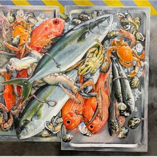ORIGINAL ARTWORK "FRESH CATCH"  2024 OIL ON POLY-COTTON 120 X 90CM  by Megan Roodenrys