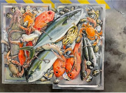 ORIGINAL ARTWORK "FRESH CATCH"  2024 OIL ON POLY-COTTON 120 X 90CM  by Megan Roodenrys