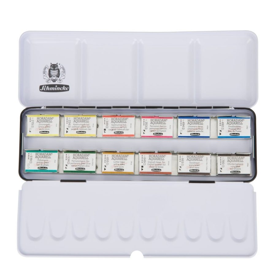 SCHMINCKE AKADEMIE WATERCOLOUR SET 12 X FULL PANS + METAL TIN