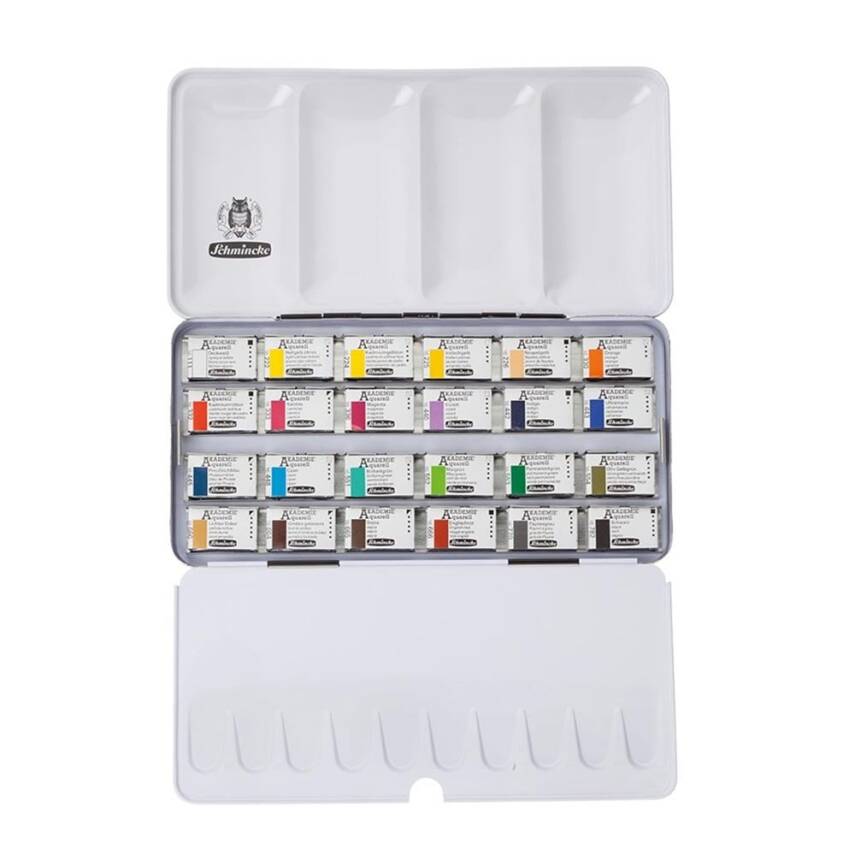 SCHMINCKE AKADEMIE WATERCOLOUR SET 24 X FULL PANS + METAL TIN