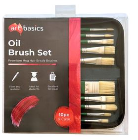 Oil Brush Set in Wallet - 10 Various Hog Hair Brushes PLUS Brush Wallet by ART BASICS
